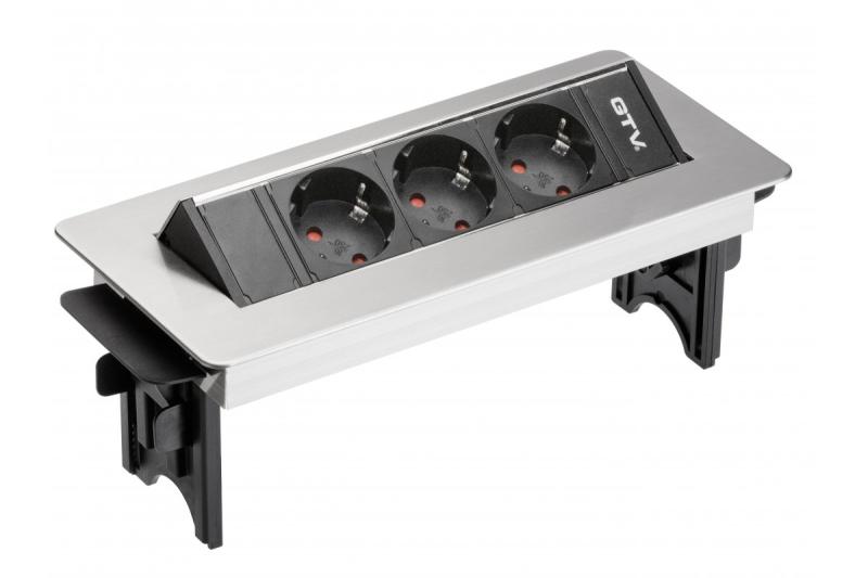 Desktop extension cord without cassette 3x schuko socket, 1.5m power cable with inox plug 1208958679