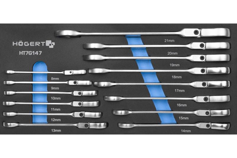 Hoegert Combination ratchet spanner with flex head set 14 pcs technical foam 1208962054