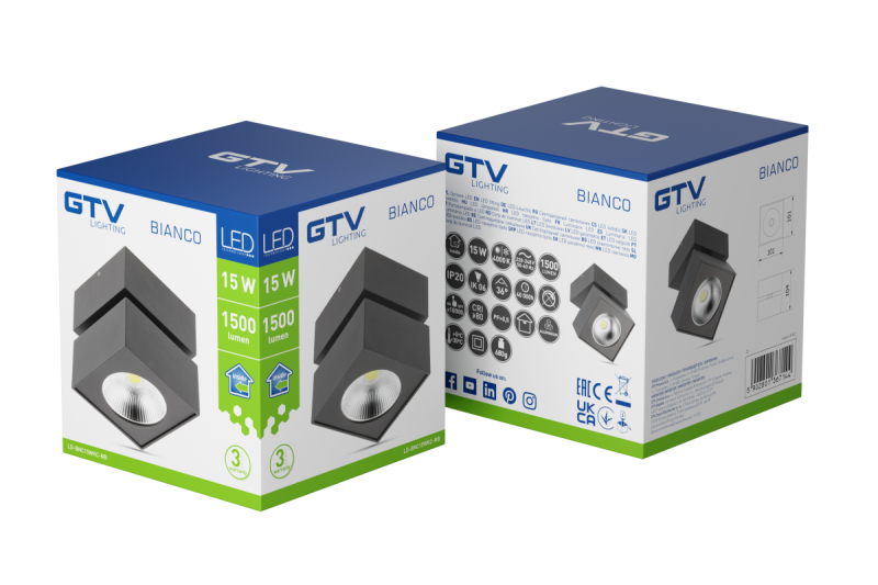 Decor Fixture LED BIANCO  15W 1500lm AC220-240V 50/60 Hz PF> 0.5 Ra≥80 IP20 IK06.36 ° 4000K square black 1208962666