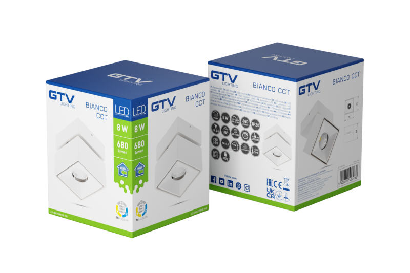 Decor 'LED luminaire bianco cct 8W 680lm AC220-240V 50/60 Hz Ra≥80 IP20 36° 2700/3300/4000K square white 1208962675