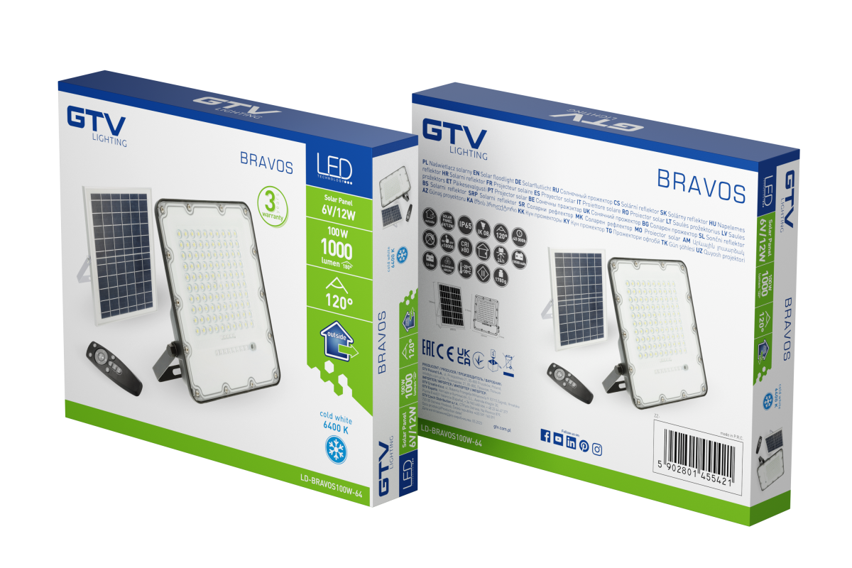 Solar LED floodlight BRAVOS, 100W, 1000lm, 6400K, IP65, 120°, solar panel, remote control, 3y 1208962681 - Productafbeelding 9