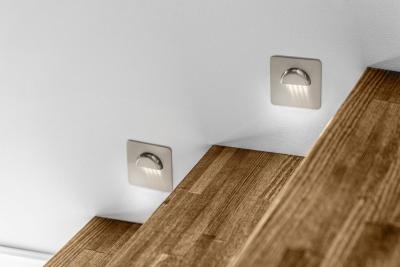 Decor LED staircase fixture ESCADA KA DC12V square transparent cover 0 8W 70lm 4000K inox cable 150cm