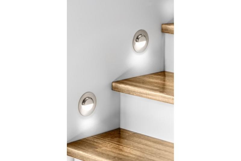 Decor LED staircase fixture ESCADA OB DC12V round frosted cover 0 8W 70lm 4000K inox cable 150cm