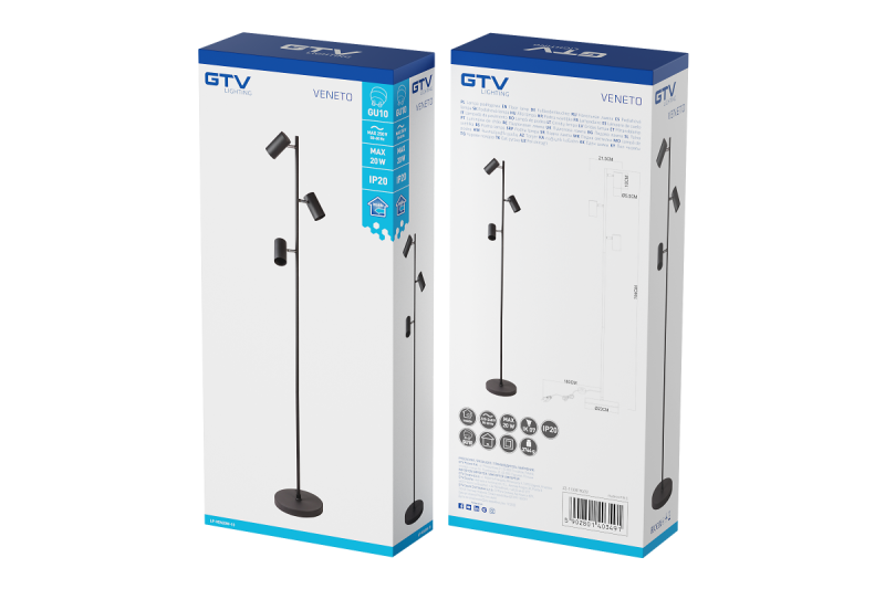 Decor Floor lamp VENETO IP20 max. 20W 3 x GU10 black 1208963349