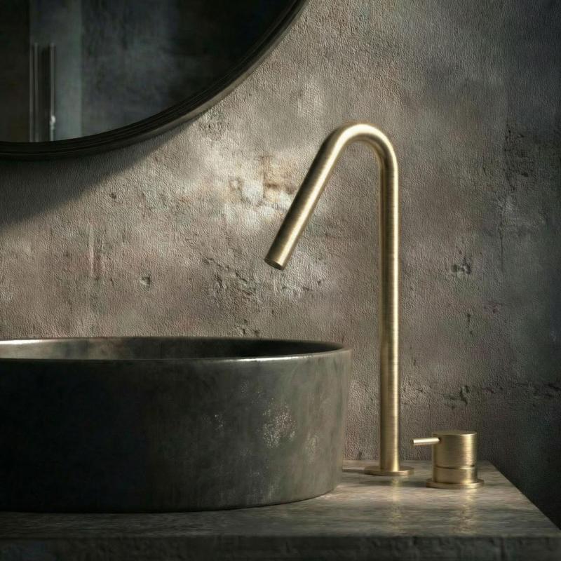 Waterevolution Flow 2-hole basin tap light gold with high V 120mm spout T1122VWGE