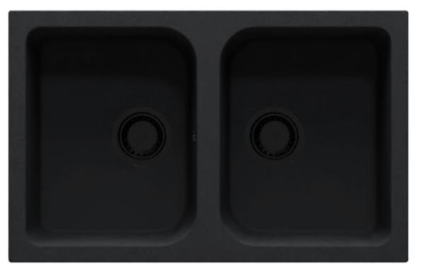 GraniteMy Dortmund black granite double sink countertop 76x48 cm with black drain 1208967041