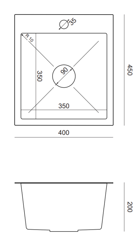 Quadri Dixton 40 black stainless steel sink with nano PVD 400x450 mm with tap hole surface-mounted 1208967080