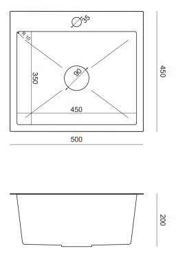 Quadri Dixton 50 black Nano PVD stainless steel sink 500x450 mm with tap hole top-mount 1208967082