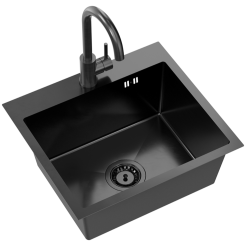 Quadri Dixton 50 Set black Nano PVD stainless steel sink 500x450 mm with tap hole, inset and Coventry black kitchen tap