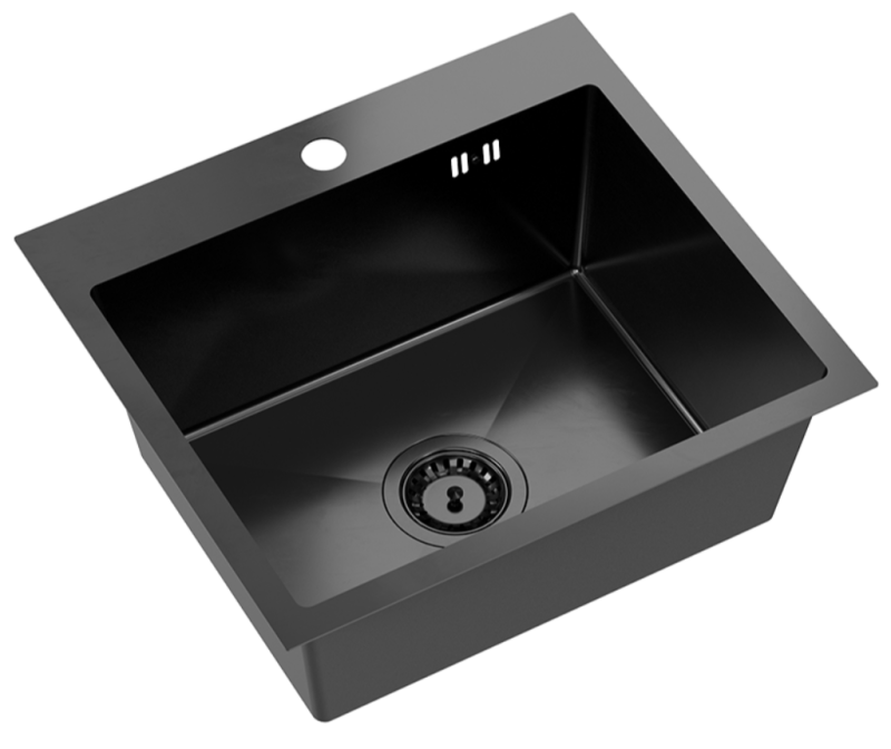 Quadri Dixton 50 Set black Nano PVD stainless steel sink 500x450 mm with tap hole, inset and Coventry black kitchen tap