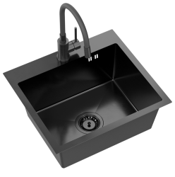 Quadri Dixton 50 Set black Nano PVD stainless steel sink 500x450 mm with tap hole, inset and Bristol black kitchen tap