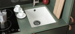 GraniteMy Universal granite white sink 34x40 cm white top-mounted undermount and flush-mount with stainless steel plug 1208967107