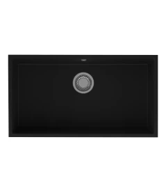 GraniteMy Universal granite large black sink 74x40 cm black top-mounted undermount and flush-mount with stainless steel plug 1208967110