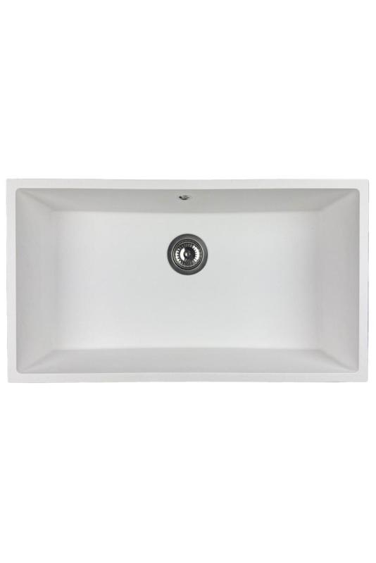 GraniteMy Universal granite large white sink 74x40 cm white top-mounted, undermount and flush-mount with stainless steel plug 1208967111