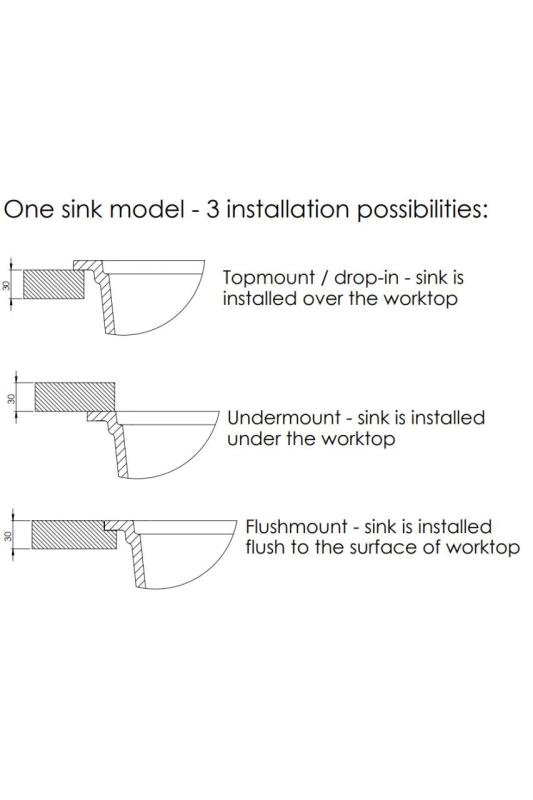 GraniteMy Universal granite large white sink 74x40 cm white top-mounted, undermount and flush-mount with stainless steel plug 1208967111