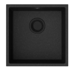 GraniteMy Universal granite black sink 40x40 cm black top-mounted undermount and flush-mount with black plug 1208967112