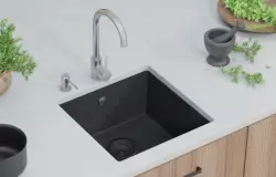 GraniteMy Universal granite black sink 40x40 cm black top-mounted undermount and flush-mount with black plug 1208967112