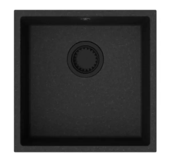 GraniteMy Universal granite black sink 40x40 cm black top-mounted undermount and flush-mount with black plug 1208967112