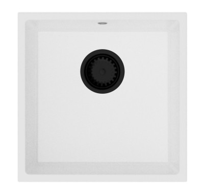 GraniteMy Universal granite white sink 40x40 cm black top-mounted undermount and flush-mount with black plug 1208967128