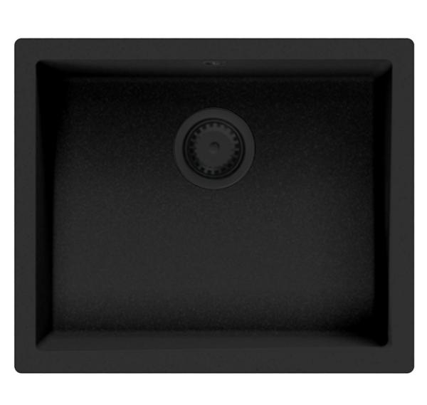 GraniteMy Universal granite black sink 50x40 cm black top-mounted, undermount and flush-mount with black plug 1208967129