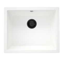 GraniteMy Universal granite white sink 50x40 cm white top-mounted, undermount and flush-mount with black plug 1208967133