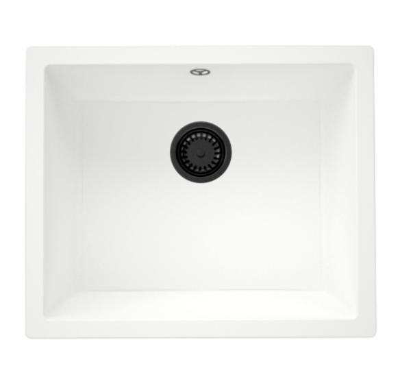 GraniteMy Universal granite white sink 50x40 cm white top-mounted, undermount and flush-mount with black plug 1208967133