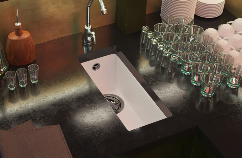 GraniteMy Universal granite white small sink 17x40 cm white top-mounted, undermount and flush-mount with white plug 1208967137