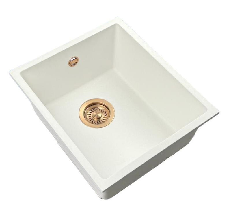 GraniteMy Universal granite white sink 34x40 cm white top-mounted, undermount and flush-mount with copper plug 1208967148