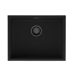 GraniteMy Universal granite black sink 55x40 cm black top mount undermount and flush mount with black plug 1208967150