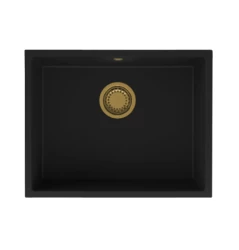 GraniteMy Universal granite black sink 55x40 cm black top mount undermount and flush mount with gold plug 1208967151