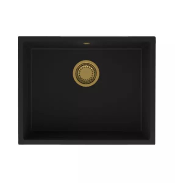 GraniteMy Universal granite black sink 55x40 cm black top mount undermount and flush mount with gold plug 1208967151