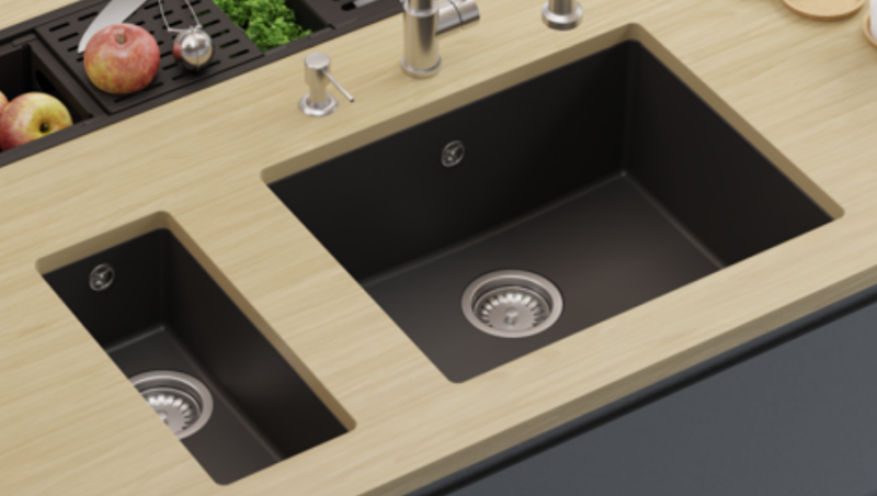 GraniteMy Universal granite black sink 55x40 cm black top mount undermount and flush mount with copper plug 1208967152