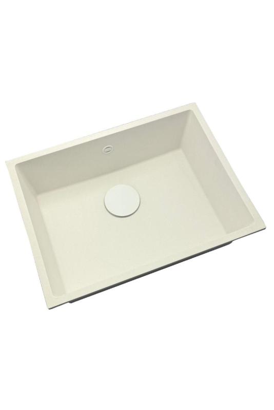 GraniteMy Universal granite white sink 55x40 cm white countertop, undermount, and flush mount with white plug 1208967153