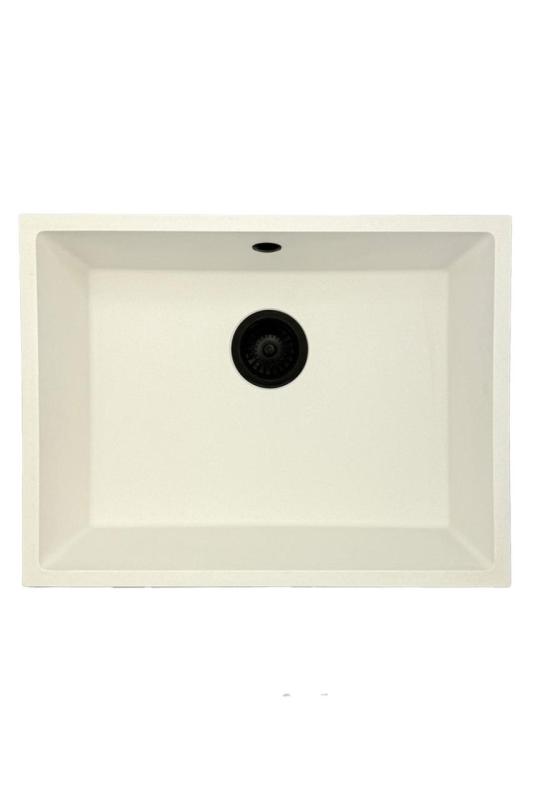 GraniteMy Universal granite white sink 55x40 cm white top-mount, undermount, and flush-mount with black plug 1208967154