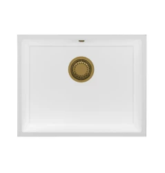 GraniteMy Universal granite white sink 55x40 cm white top-mount, under-mount, and flush-mount with golden plug 1208967155