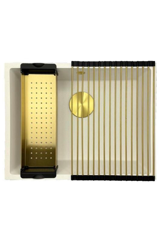 GraniteMy Universal granite white sink 55x40 cm white top-mount, under-mount, and flush-mount with golden plug 1208967155