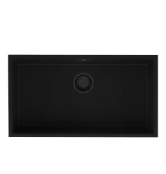 GraniteMy Universal granite large black sink 74x40 cm black top-mounted, undermount and flush-mount with black plug 1208967157