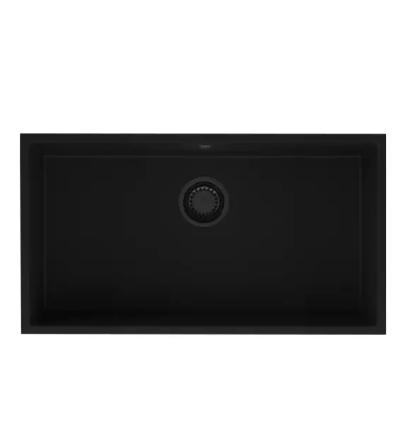 GraniteMy Universal granite large black sink 74x40 cm black top-mounted, undermount and flush-mount with black plug 1208967157