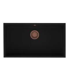 GraniteMy Universal granite large black sink 74x40 cm black top-mounted, undermount and flush-mount with copper plug 1208967158