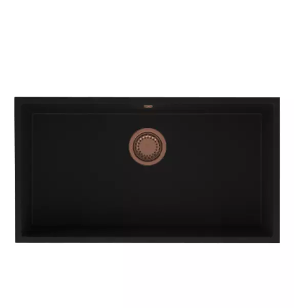 GraniteMy Universal granite large black sink 74x40 cm black top-mounted, undermount and flush-mount with copper plug 1208967158