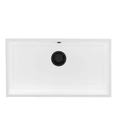 GraniteMy Universal granite large white sink 74x40 cm white top-mounted, undermount and flush-mount with black plug 1208967161