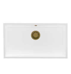 GraniteMy Universal granite large white sink 74x40 cm white top-mounted, undermount and flush-mount with golden plug 1208967163