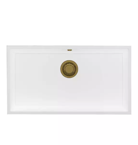 GraniteMy Universal granite large white sink 74x40 cm white top-mounted, undermount and flush-mount with golden plug 1208967163