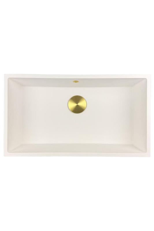 GraniteMy Universal granite large white sink 74x40 cm white top-mounted, undermount and flush-mount with golden plug 1208967163
