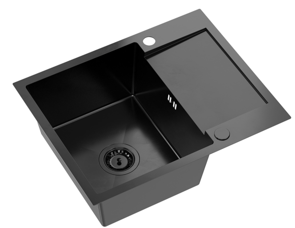 Quadri Dixton 80 Black PVD Nano stainless steel sink 600x480 mm with drainer, reversible 1208967197