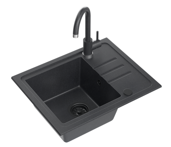 Quadri Sligo 60 anthracite granite sink set 55x44 cm with drainer, including tap 1208967199