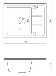 Quadri Sligo 60 Gray Granite Sink Set 55x44 cm with Draining Area Including Faucet 1208967200