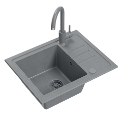 Quadri Sligo 60 Gray Granite Sink Set 55x44 cm with Draining Area Including Faucet 1208967200