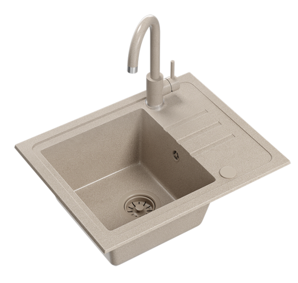 Quadri Sligo 60 cream sand granite sink set 55x44 cm with drainer including tap 1208967201