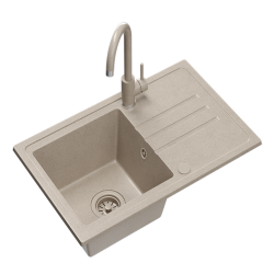 Quadri Sligo 70 cream sand granite sink set 70x44 cm with drainer including faucet 1208967202